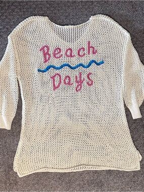 New! Surf Gypsy “Beach Days” Cream Open Knit Long Sleeve Cover-up Size L-XL